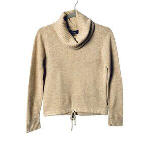 Regency Woman 100% Cashmere Beige Knit Drawstring Adjustable Turtleneck Sz Small